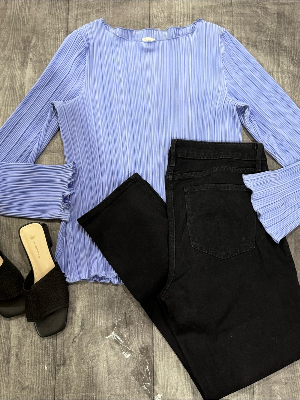 A New Day Light Periwinkle Pleated Long-Sleeve Top
